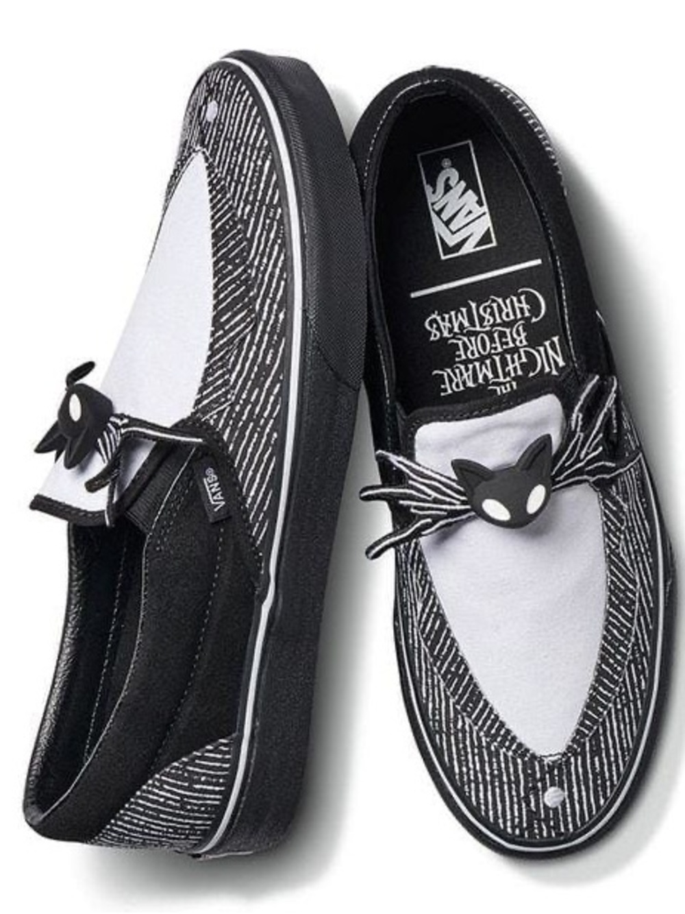 Vans Black & White Nightmare Before Christmas Cat-Accented Slip-Ons